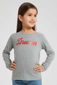 Grey Dreamer Long Sleeve T-Shirt تيشيرت مطبوع باللون الرمادي