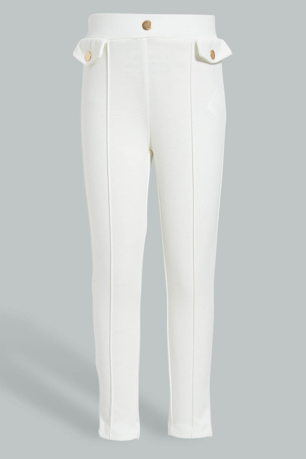 Cream Buttoned Jegging بنطلون كريمي بأزرار ذهبية