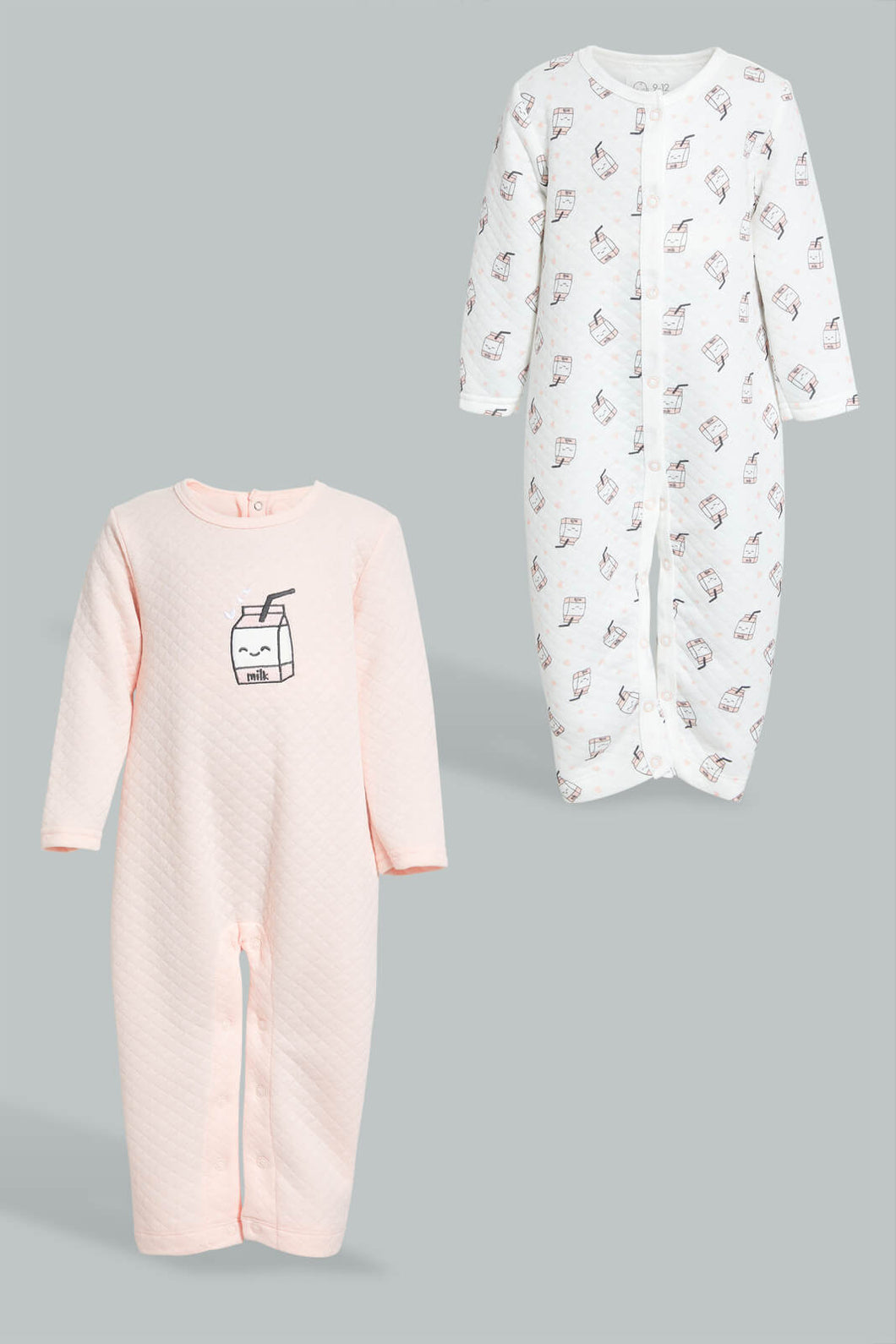Pink/White Quilted Romper Set (2 Piece) طقم رومبير باللون الأبيض والوردي (قطعتين)