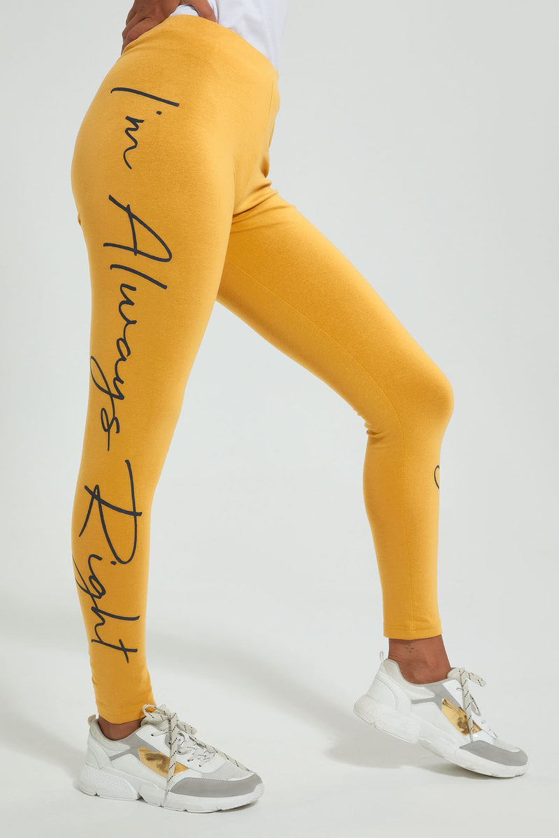 Yellow Side Print Legging بنطلون ليجينجز مطاطي مطبوع أصفر