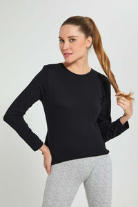 Black Plain Long Sleeve T-Shirt تيشيرت سادة باللون الأسود بأكمام طويلة