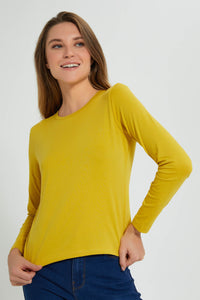 Yellow Plain Long Sleeve T-Shirt تيشيرت سادة باللون الأصفر بأكمام طويلة