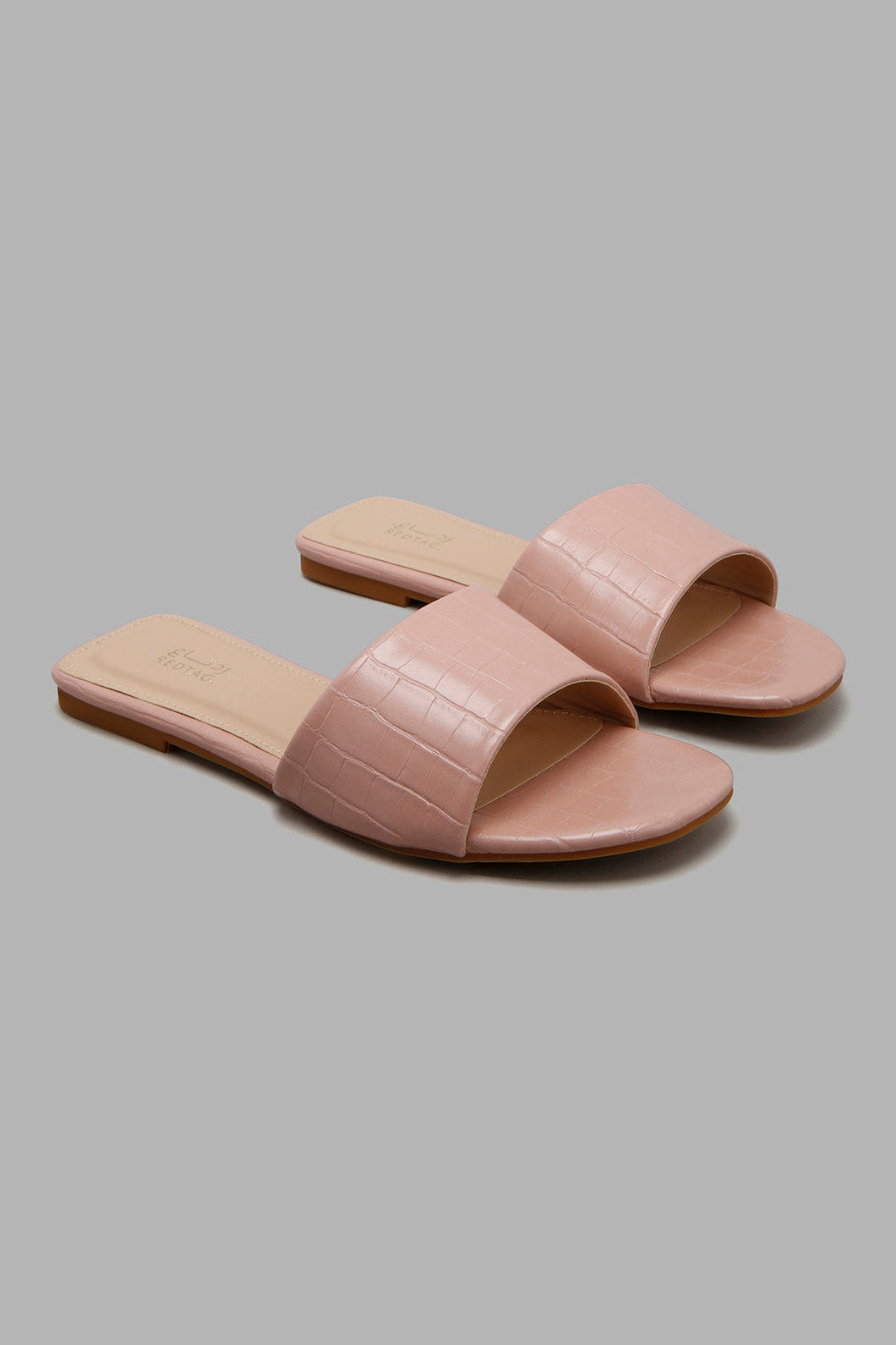Pink Croc Print Mule حذاء مفتوح بلون وردي فاتح بنقشة تمساح