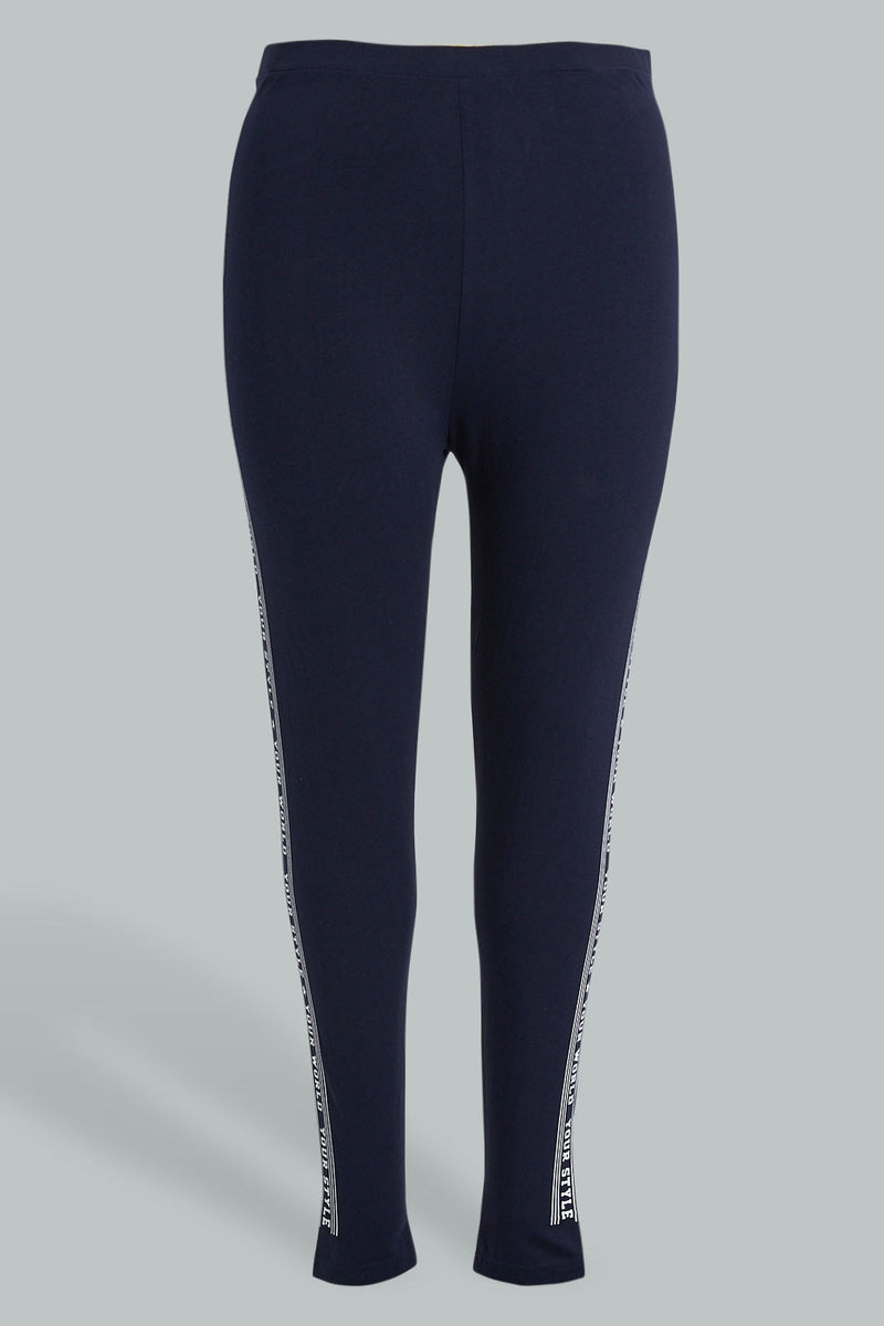 Navy Legging With Side Print ليغنغز بطبعة باللون الكحلي