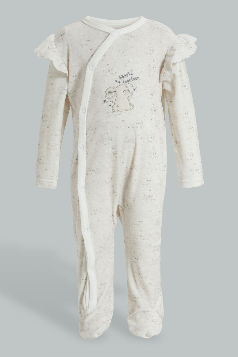 Beige Velour Sleepsuit رومبر قطيفة باللون البيج