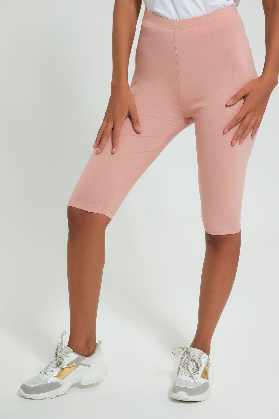 Pink Capri Legging ليجينجز قصير مطاطي باللون الوردي