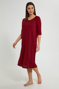 Burgundy Knitted Nightgown قميص نوم محبوك باللون الأحمر الداكن