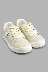 Beige Shimmery Sneaker حذاء سنيكرز لامع باللون البيج