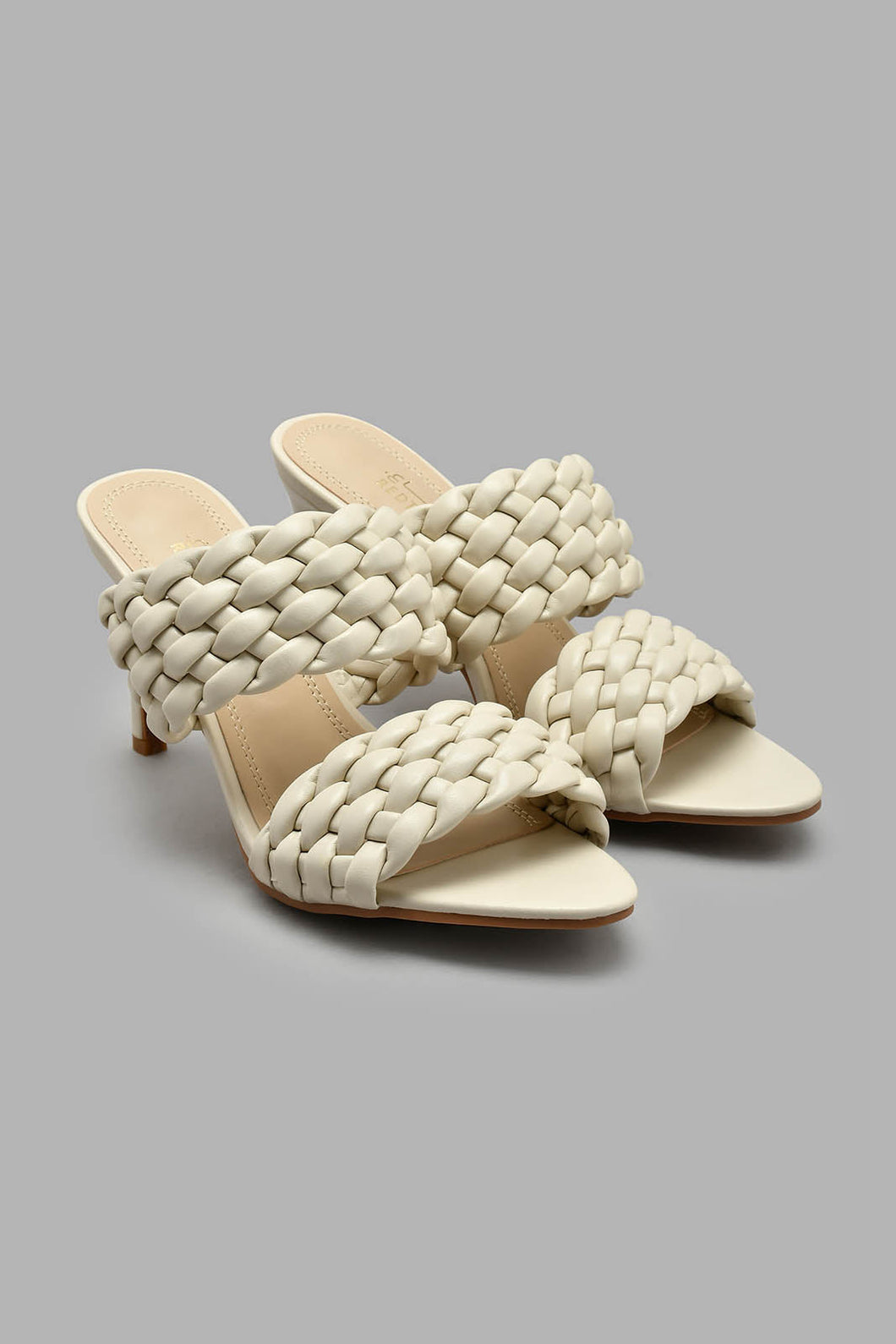 Ivory Braided Mule صندل كعب مجدل باللون العاجي