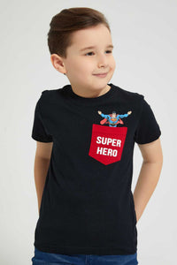 Black Superman T-Shirt With Pocket تيشيرت سوبرمان أسود بجيب
