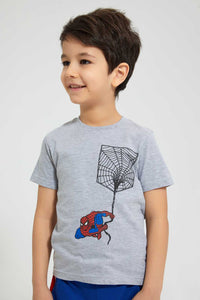 Grey Spiderman T-Shirt تيشيرت بطبعة سبيدرمان باللون الرمادي