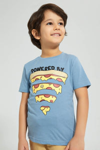 Blue Pizza T-Shirt تيشيرت بطبعة بيتزا باللون الأزرق