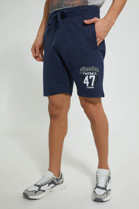 Navy Printed Active Short شورت رياضي بطبعة باللون الكحلي