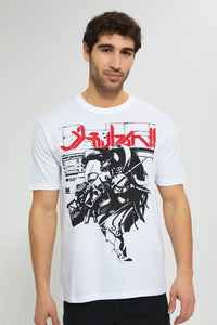 White Digital Printed T-Shirt تيشيرت باللون الأبيض بطبعة