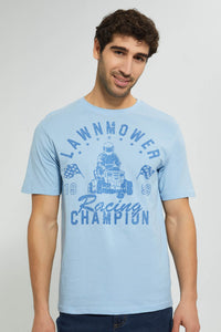 Blue Graphic Print T-Shirt تيشيرت باللون الأزرق بطبعة
