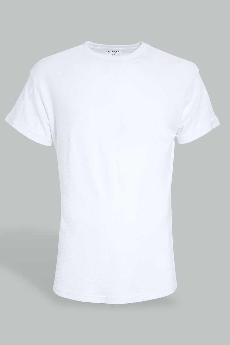 White Jacquard T-Shirt تيشيرت بملمس بارز باللون الأبيض