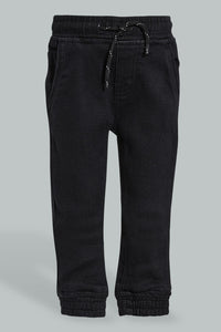 Black Knitted Jean جينز بخصر مطاطي باللون الأسود