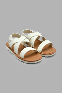 White Strappy Comfort Sandal صندل فيلكرو بشرائط باللون الأبيض