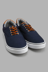 Navy Canvas Plimsoll حذاء كحلي برباط بني