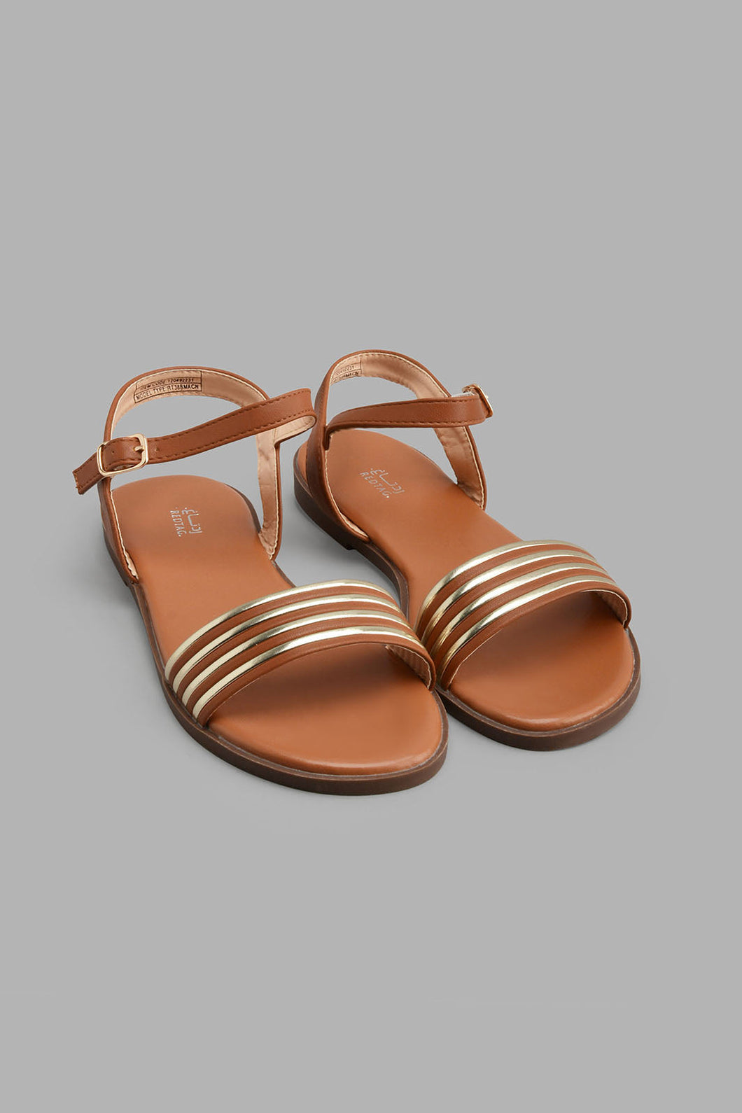 Tan Strappy Sandal With Buckle صندل بني فاتح بشرائطمع حزام إغلاق