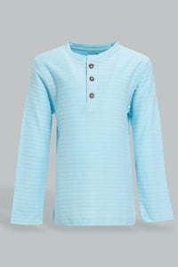 Blue Jacquard Long Sleeve T-Shirt بلوزة جاكرد باللون الأزرق