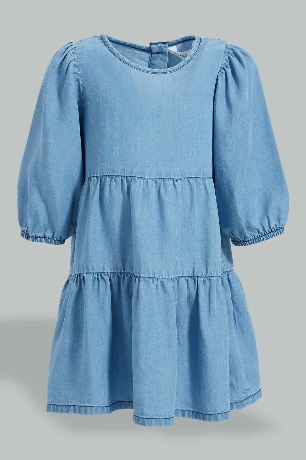 Blue Long Ruffle Sleeves Dress فستان باللون الأزرق بأكمام نافشة