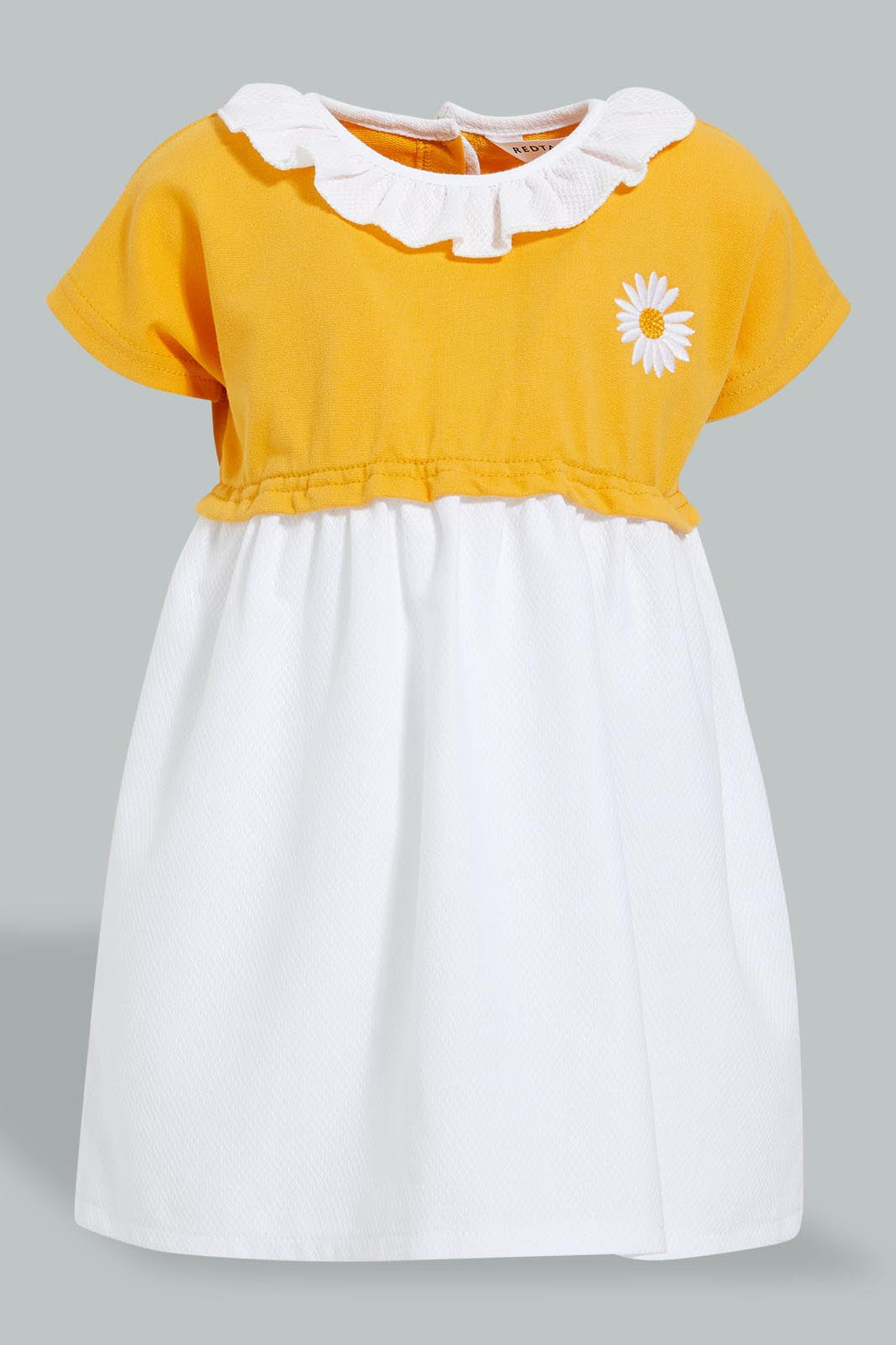 Yellow And White Frill Collar Top Dress فستان باللون الأصفر والأبيض بياقة مكشكشة