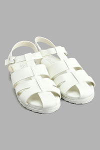 White T-Bar Chunky Sandal صندل تشنكي باللون الأبيض