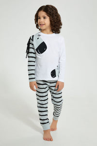 Blue And White Applique Zebra Pyjama Set (Pack Of 2) طقم بيجامة مزينة بحمار الوحشي باللون الأزرق والأبيض (قطعتين)