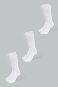 White Formal Full-Length Socks (Pack of 3) طقم جوارب طويل باللون الأبيض (3 أزواج)