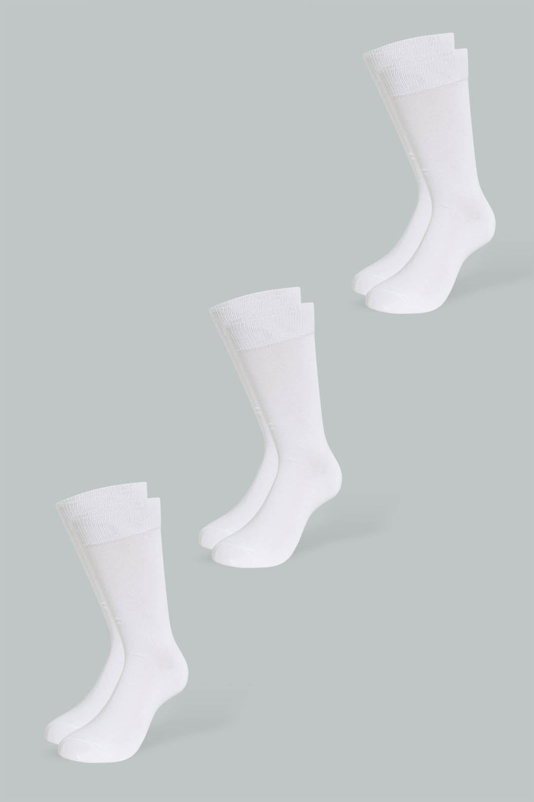 White Formal Full-Length Socks (Pack of 3) طقم جوارب طويل باللون الأبيض (3 أزواج)