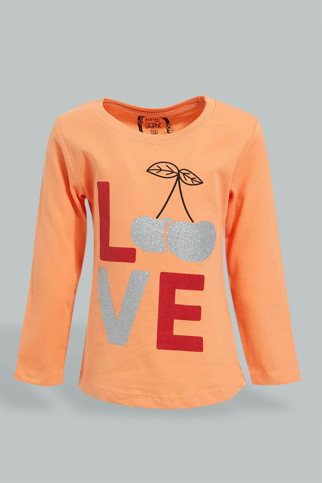 Peach Cherry Graphic T-Shirt تيشيرت بلون خوخي بطبعة كرز