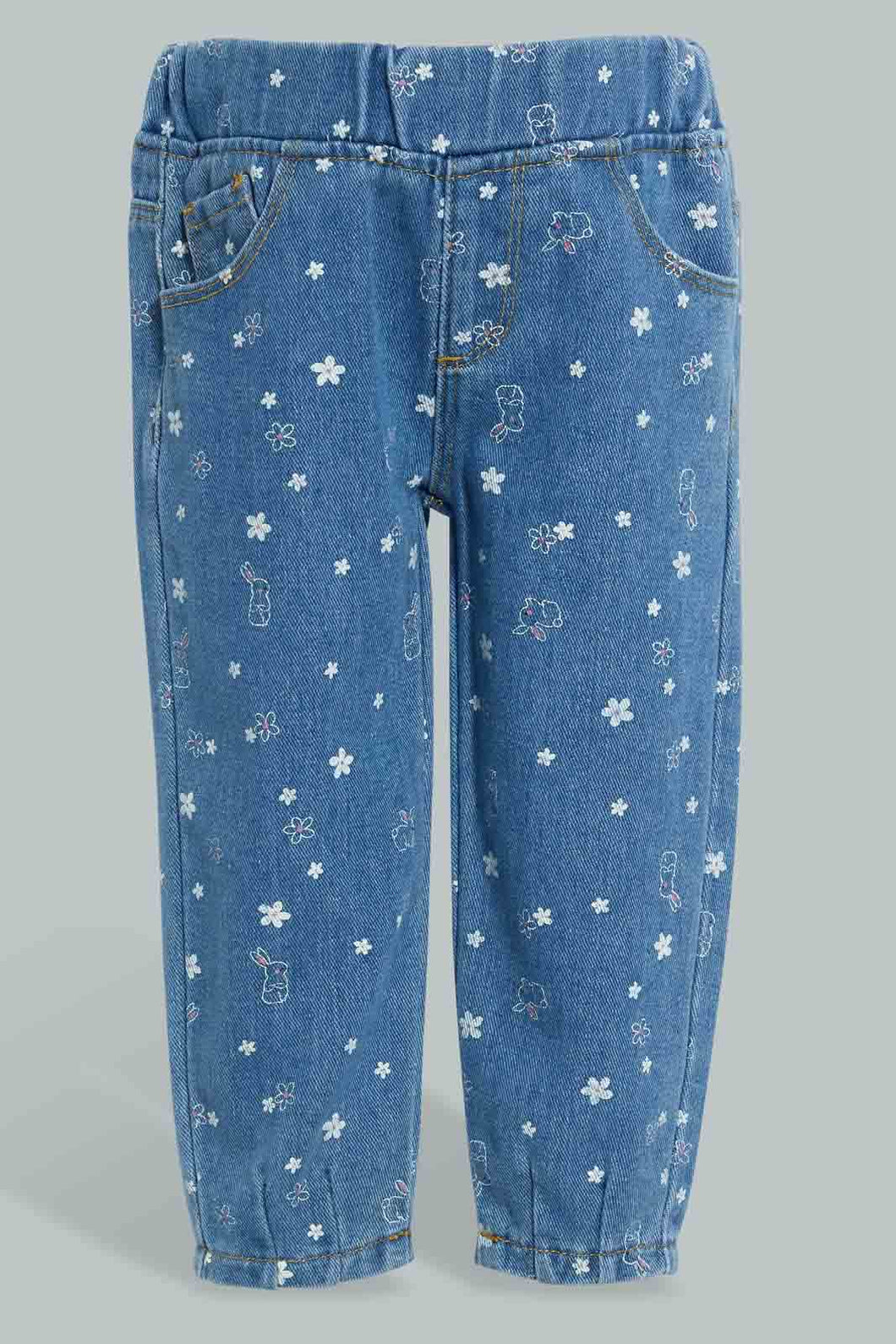 Blue Elasticated Waistband Baggy Jean For Baby Girls جينز باللون الأزرق بخصر مطاطي للبنات الأطفال