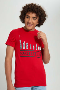 Red Evolution T-Shirt تيشيرت مطبوع باللون الأحمر