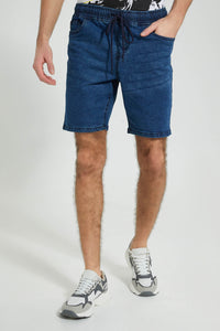 Indigo Pull On Shorts شورت جينز بخصرمطاط باللون الأزرق