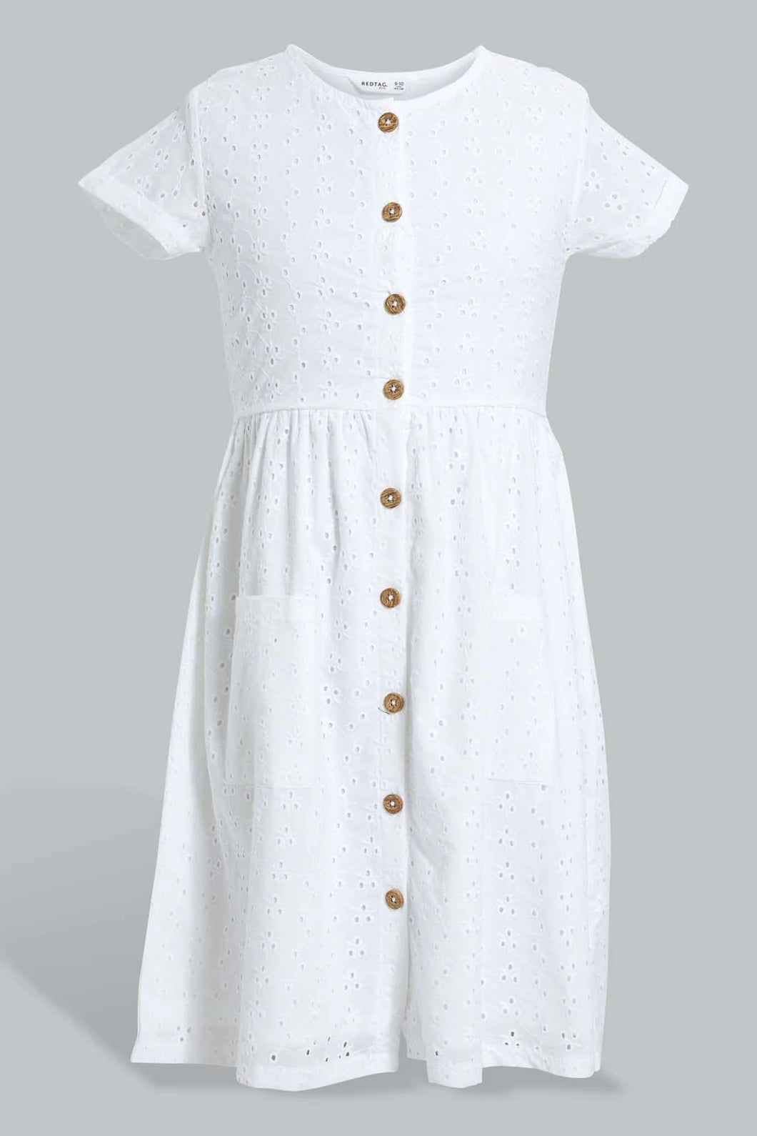White Schiffli Dress فستان شيفيلي باللون الأبيض