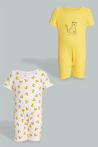 Yellow And White Leopard Romper For Babies (Pack of 2)