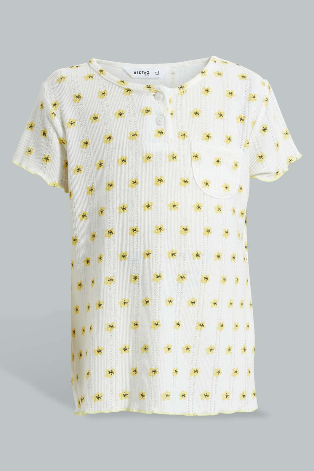 White And Yellow Floral Print T-Shirt تيشيرت باللون الأصفر والأبيض بطبعة ورود