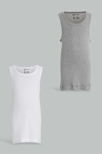 Grey And White Vest For Boys (Pack of 2) بدي بدون أكمام باللون الرمادي والأبيض للأولاد الكبار (2 قطع)