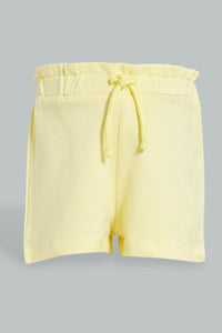 Yellow Pull On Short For Baby Girls شورت مطاطي باللون الأصفر للبنات الرضع