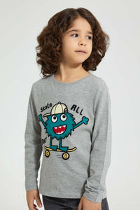 Grey Monster Long Sleeved T-Shirt تيشيرت باللون الرمادي بأكمام طويلة