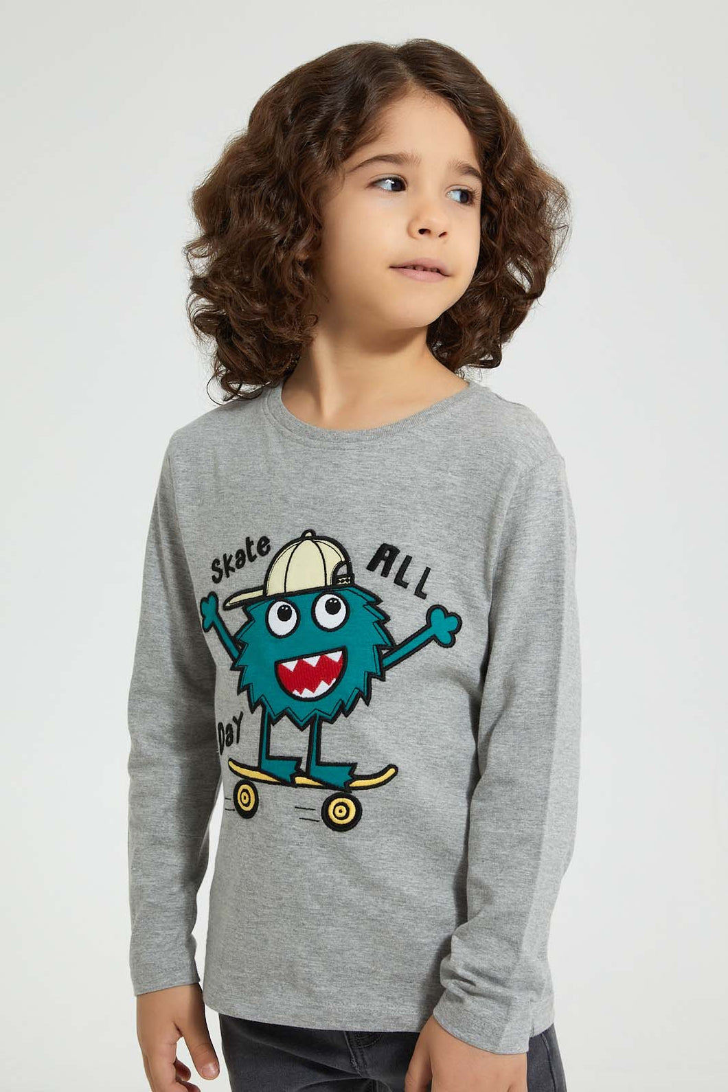 Grey Monster Long Sleeved T-Shirt تيشيرت باللون الرمادي بأكمام طويلة