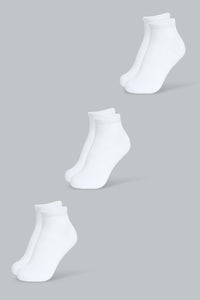 White Men's Ankle Socks (Pack of 3) طقم جوارب باللون الأبيض (3 قطع)