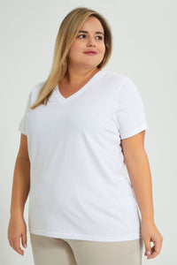 White V-Neck T-Shirt تيشيرت سادة باللون الأبيض