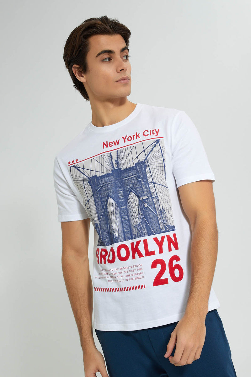 White Brooklyn T-Shirt تيشيرت بطبعة بروكلين باللون الأبيض