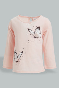 Pink Butterfly T-Shirt تيشيرت باللون الوردي بطبعة فراشة