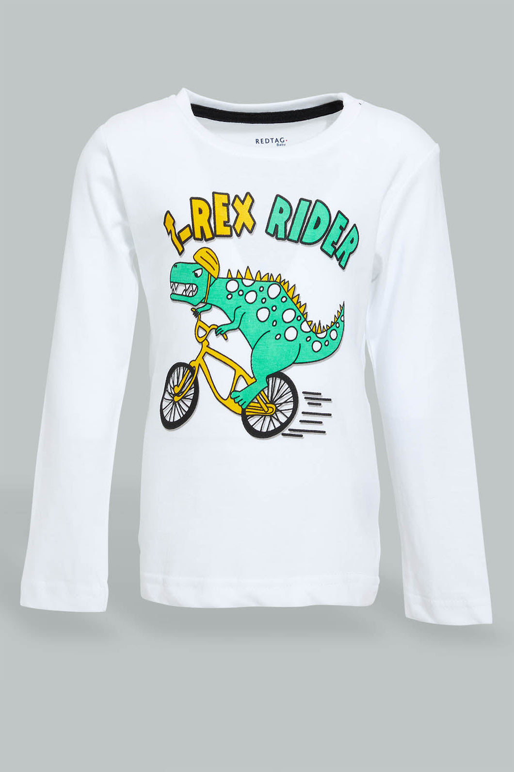 White Dino Print T-Shirt تيشيرت بطبعة ديناصور باللون الأبيض