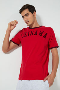 Red Okinawa T-Shirt تيشيرت باللون الأحمر بطبعة أوكيناوا