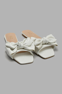 Ivory Bow Trim Mule حذاء مفتوح عاجي مزين بفيونكة