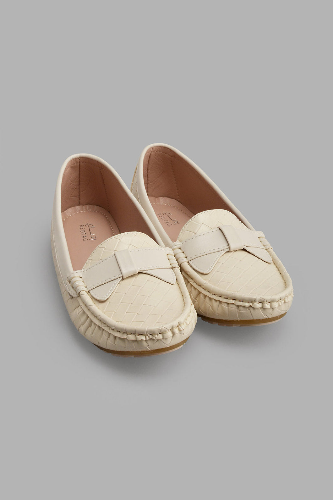 Beige Woven Moccasin حذاء بيج بتصميم منسوج مزين بفيونكة